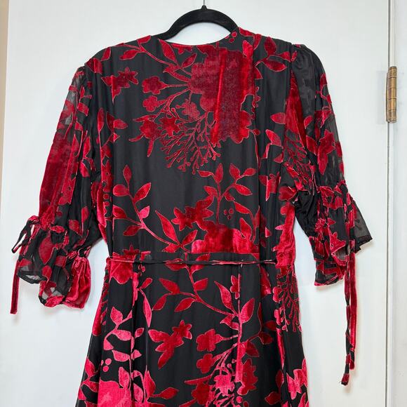 Hutch Red Black Velvet Floral Wrap Maxi Dress Womens XL Boho Maximalist Formal - Picture 5 of 15